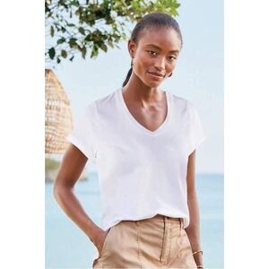 Soft Surroundings Pima Isabel White Tunic Short Sleeve V-Neck Essential Tee / L